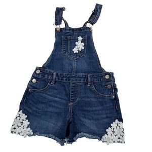 Jordache Kids Girls‎ Denim Overalls Shorts Blue Size L 10 12 Floral Lace